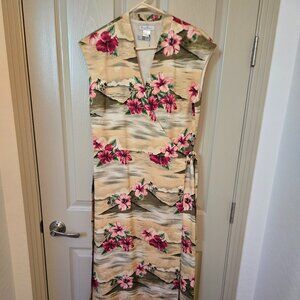 Tommy Bahama Vintage Maxi Wrap Hawaiian Print Silk Dress Size 12